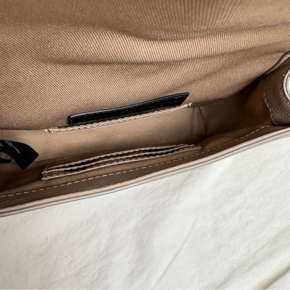 REBECCA MINKOFF Chevron Quilted Small Love Crossbody Leather Bag Taupe Sandrift - Picture 13 of 17